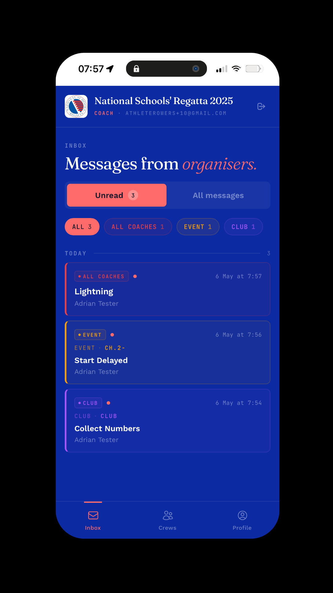 Coach view of the Ludum app on iPhone